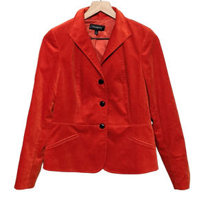 Talbots Womens Velvet Three Button Blazer Size 6 Burnt Orange Long Sleeve